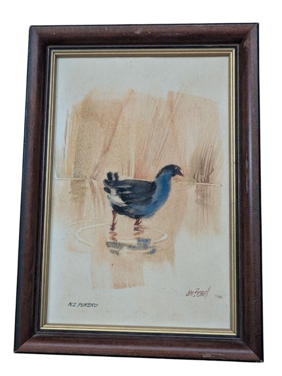 John Brasell Other - New Zealand Pukeko Artwork John Brasell in Wood Frame Minor Flaws 8.5 x 6 in
